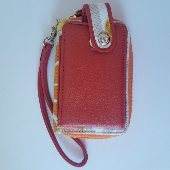 Spartina 449 Orange Linen & Leather Wristlet Phone Case Wallet - Picture 4 of 5